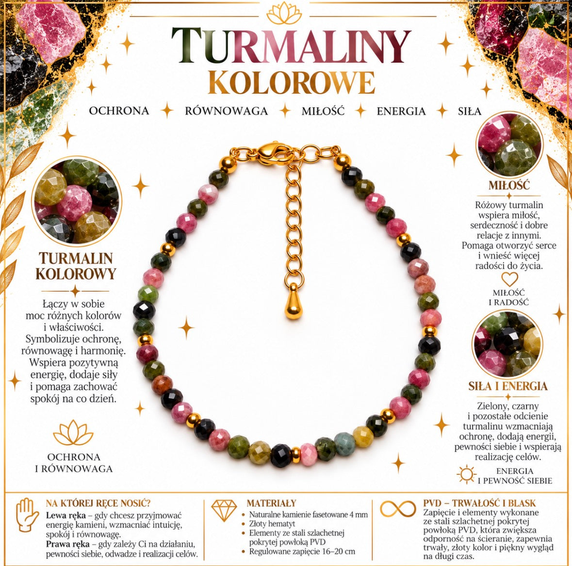 Bransoletka “Ochrona, równowaga i dobra energia” Moc turmalinów 💫