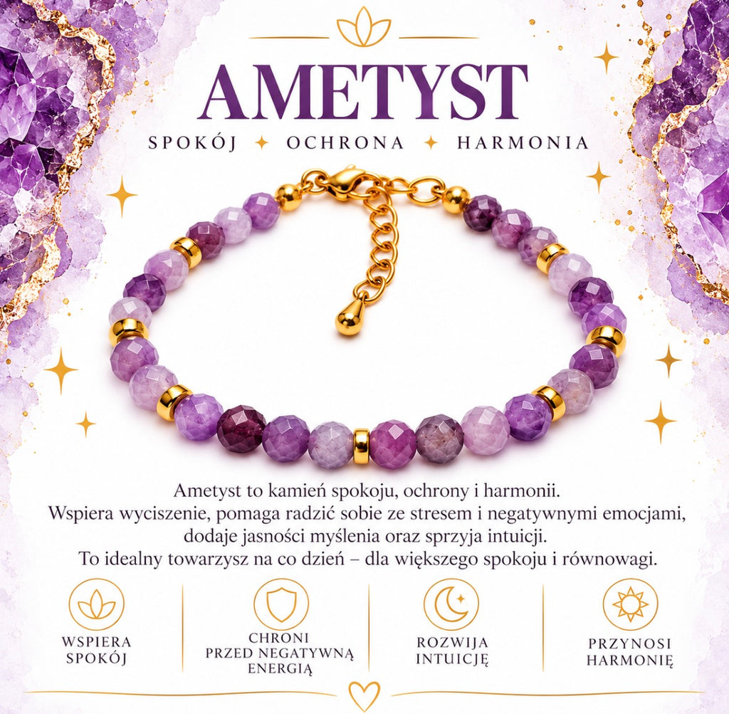 Bransoletka „Spokój, harmonia i równowaga” Ametyst 💫