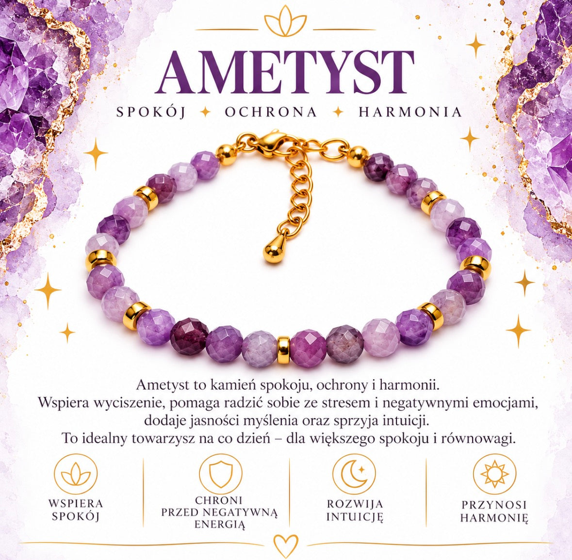 Bransoletka „Spokój, harmonia i równowaga” Ametyst 💫