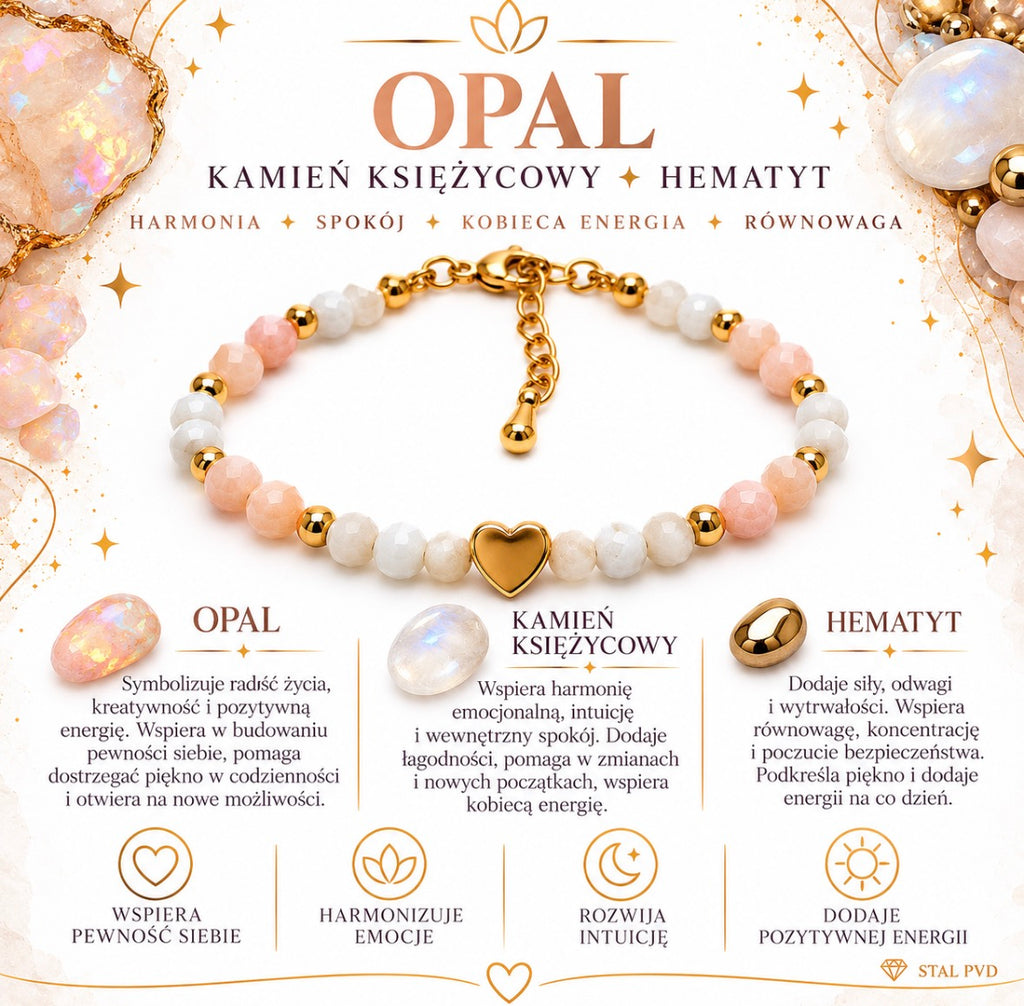 Bransoletka „Kobieca Harmonia” opal, kamień księżycowy💫