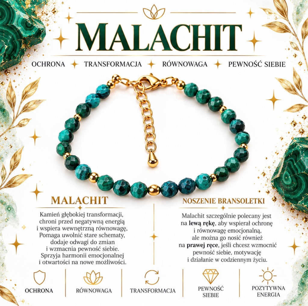 Bransoletka „Ochrona,równowaga i transformacja” Malachit 💫