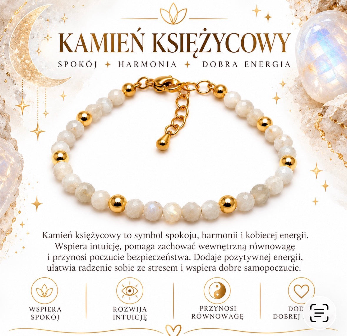 Bransoletka „Intuicja,spokój i kobieca energia” Kamień Księżycowy 💫