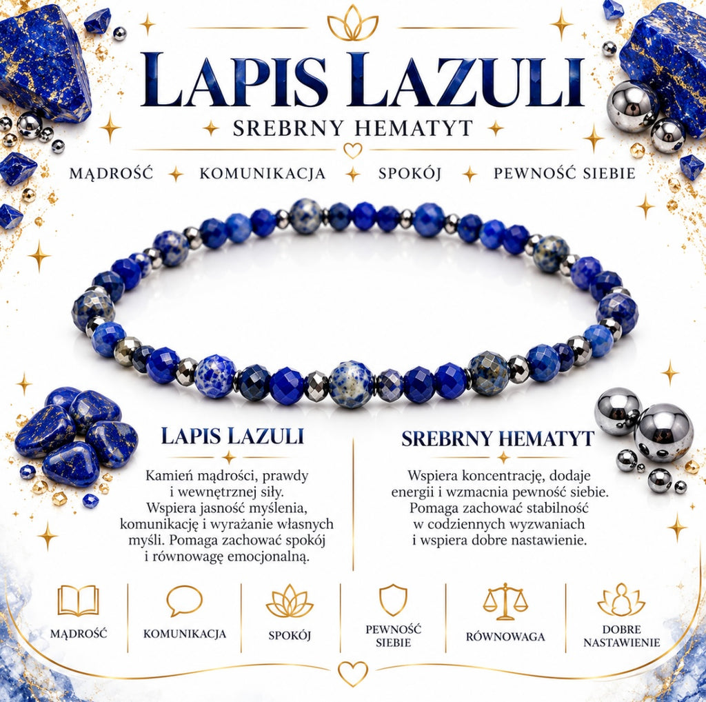 Bransoletka szczęścia z kamieni naturalnych  „Mądrość, spokój i pewność siebie” Lapis Lazuli💫