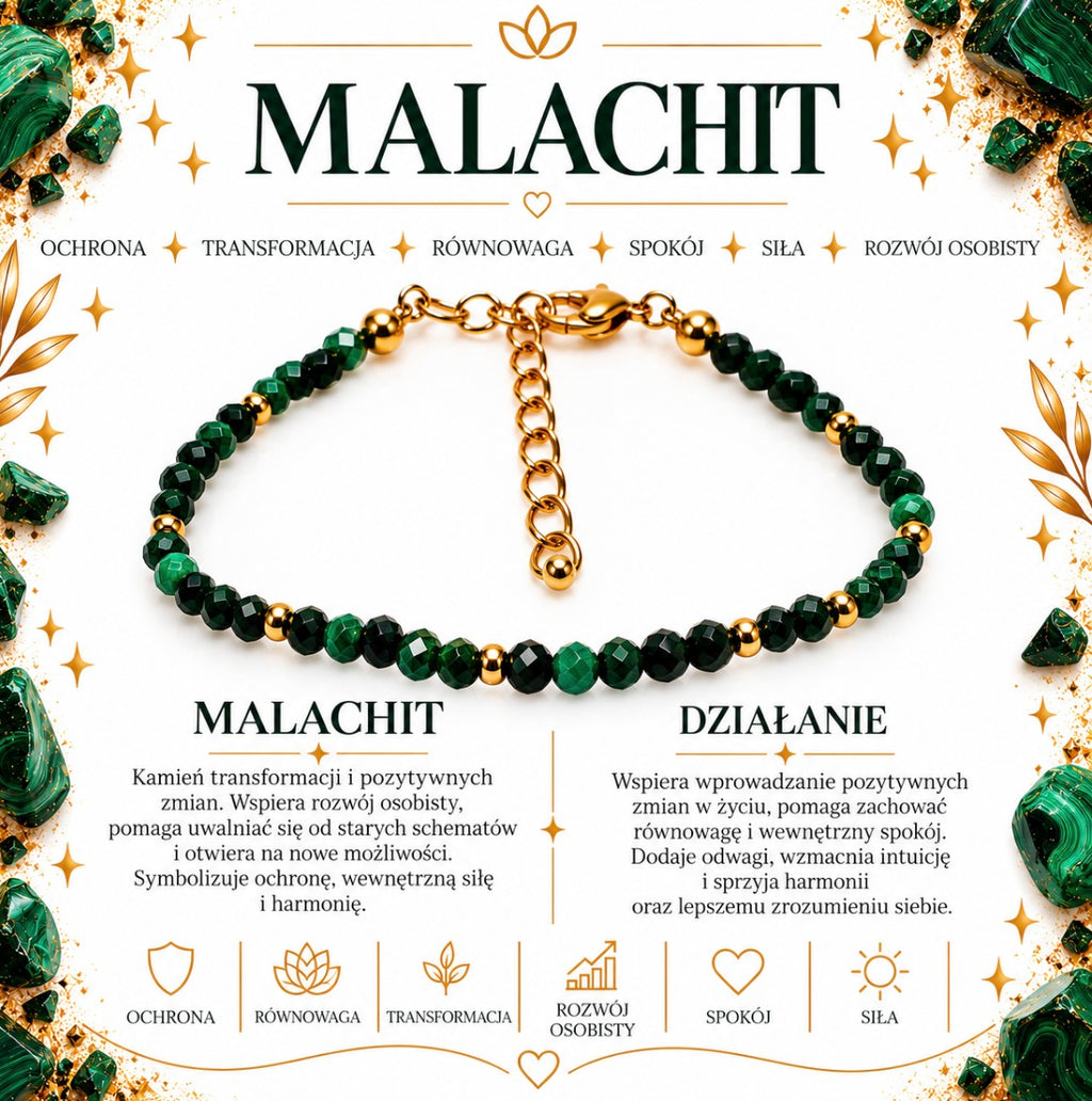 Bransoletka „Transformacja, ochrona i równowaga ” Malachit 💫