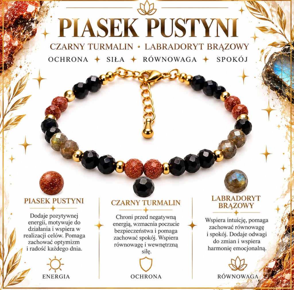 Bransoletka „Pozytywna energia, siła, ochrona i równowaga” Piasek pustyni,turmalin, labradoryt 💫