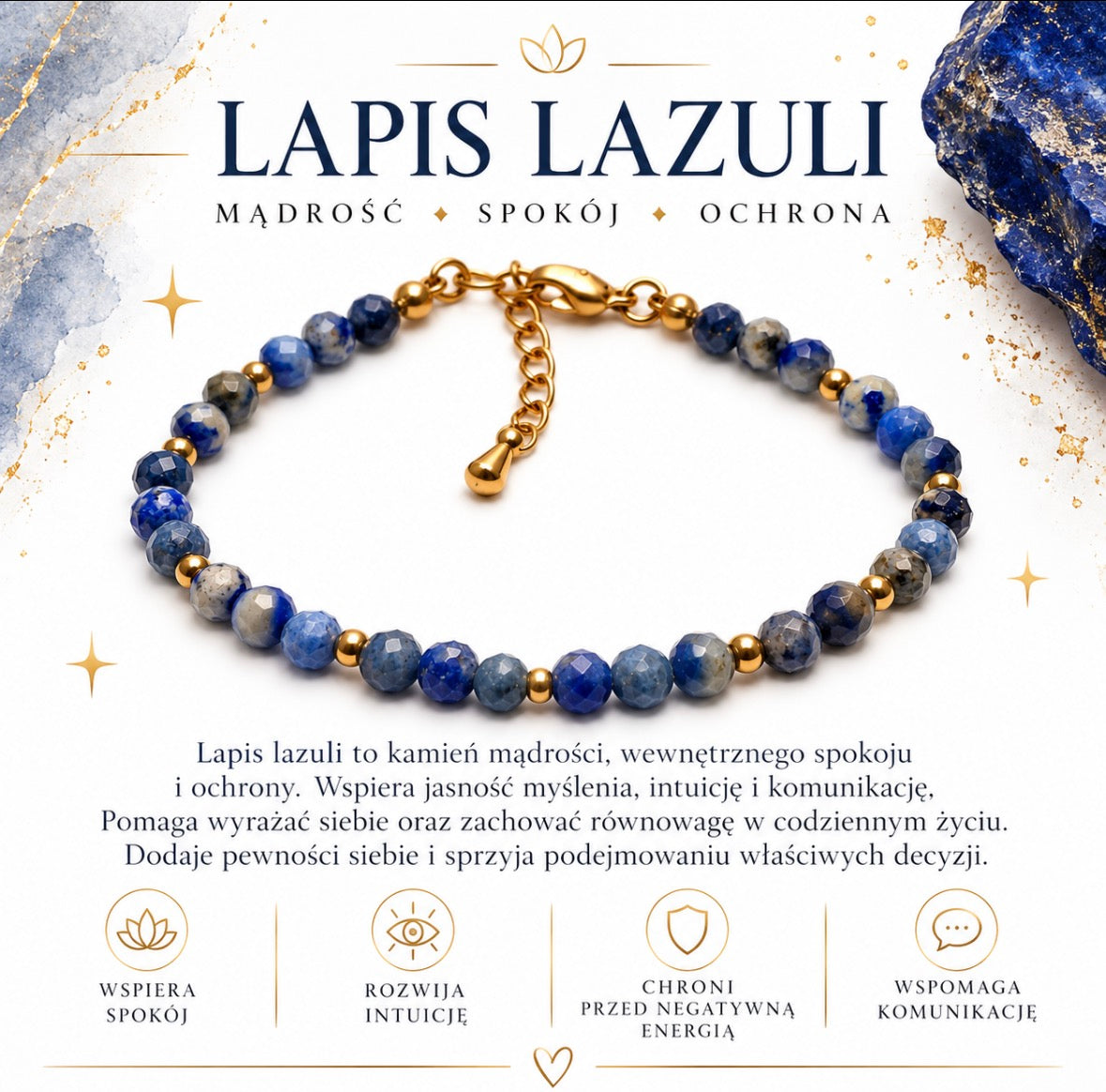 Bransoletka „Spokój i pewność siebie” Lapis Lazuli 💫