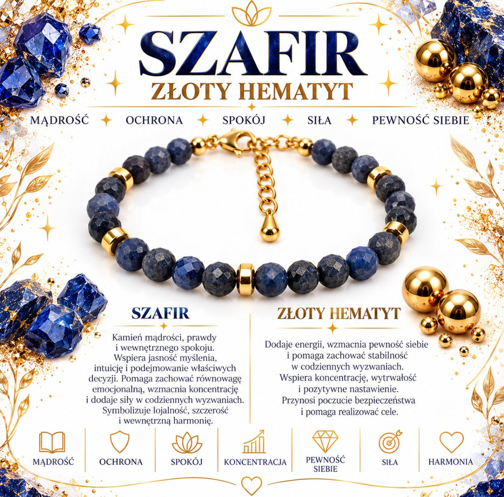 Bransoletka”Mądrość i pewność siebie” Szafir 💫