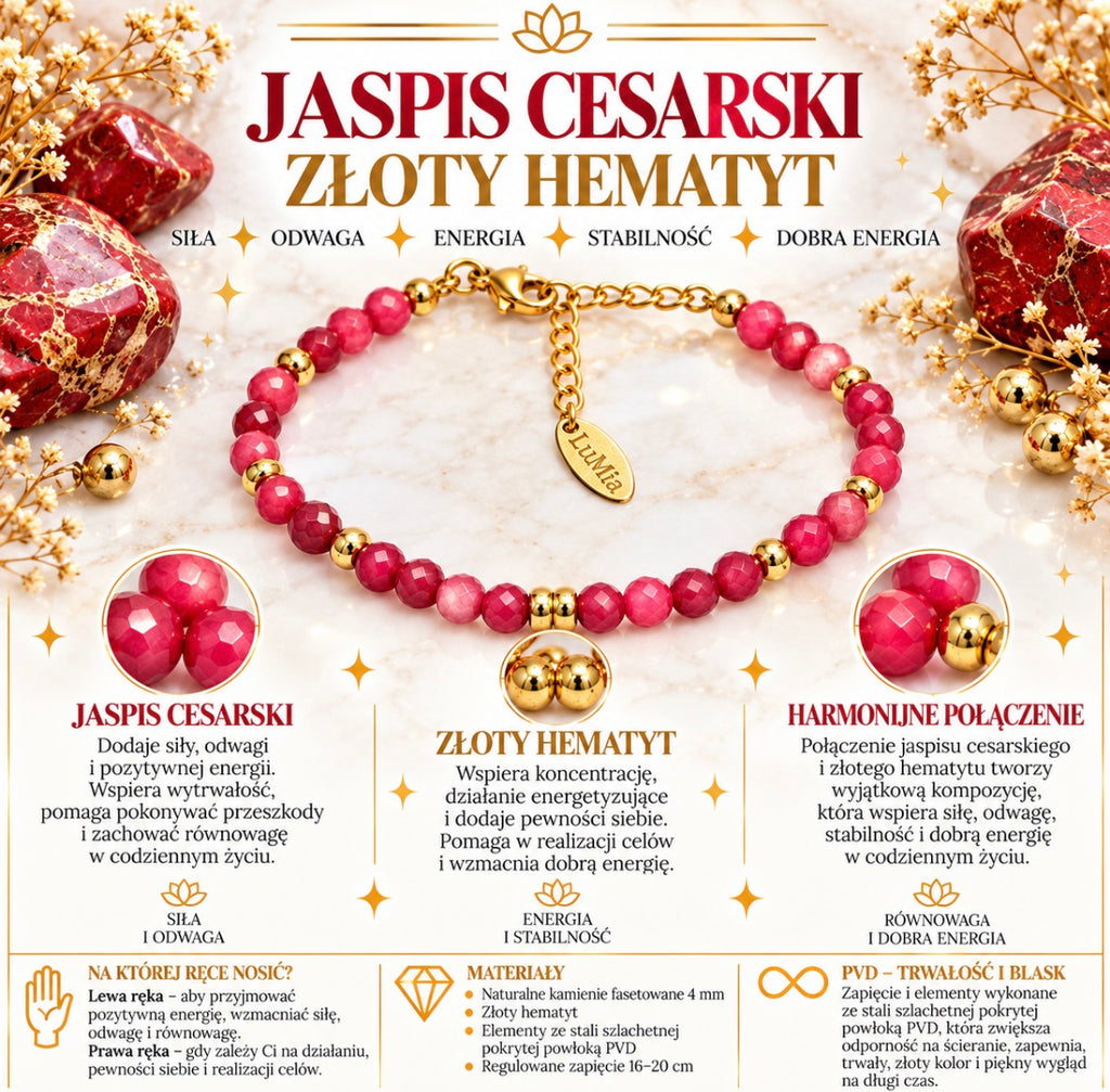 Bransoletka szczęścia z kamieni naturalnych “Siła, odwaga i równowaga” Jaspis cesarski💫